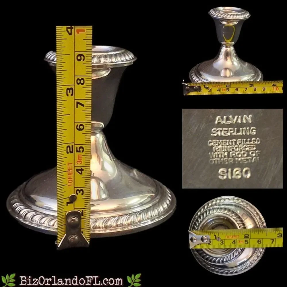 VINTAGE: Single Alvin S160 Sterling Weighted Candlestick Holder Gadroon Rim HTF